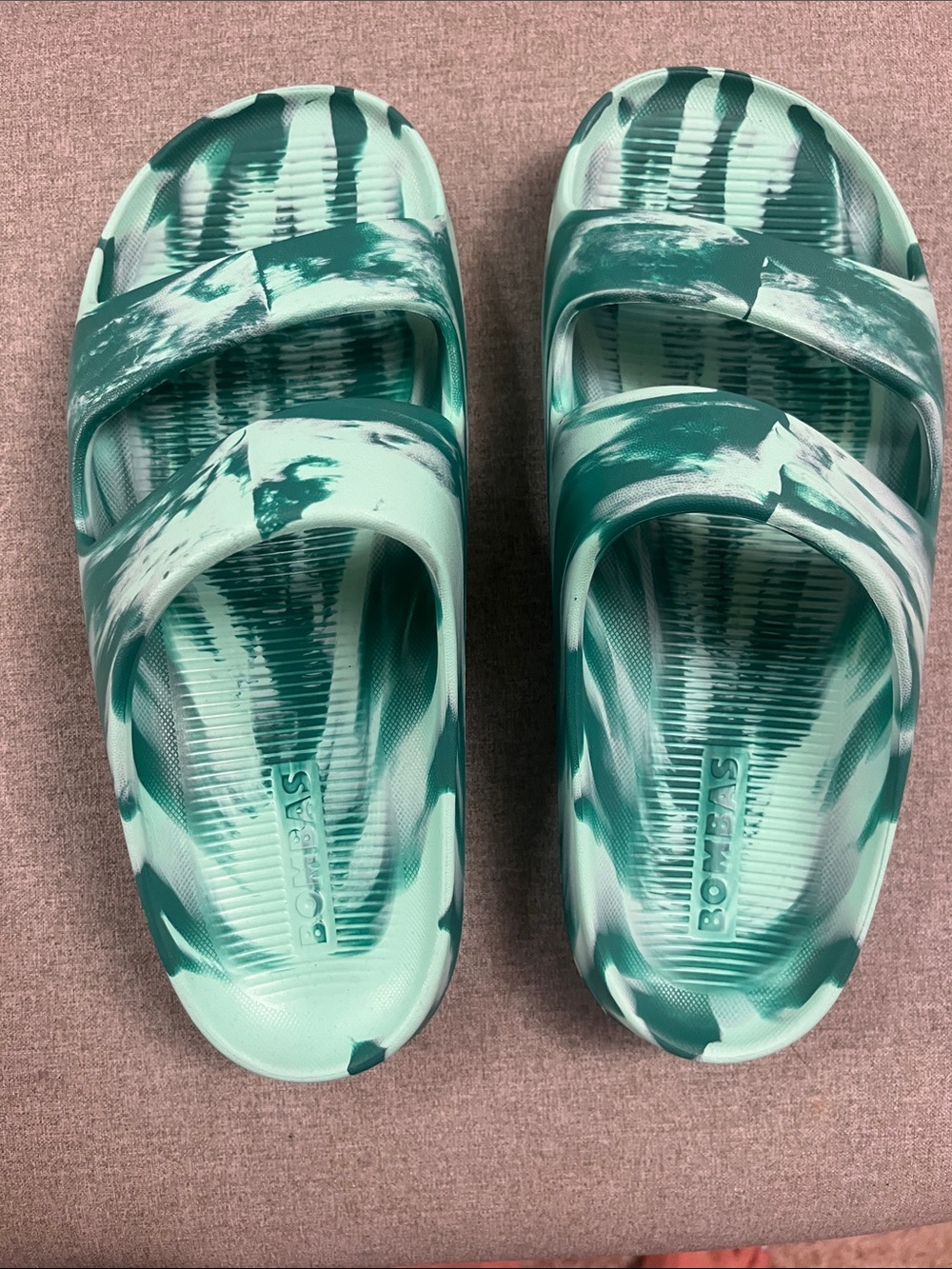 Bamba Mint/Teal Marble Slide Sandals New Unworn